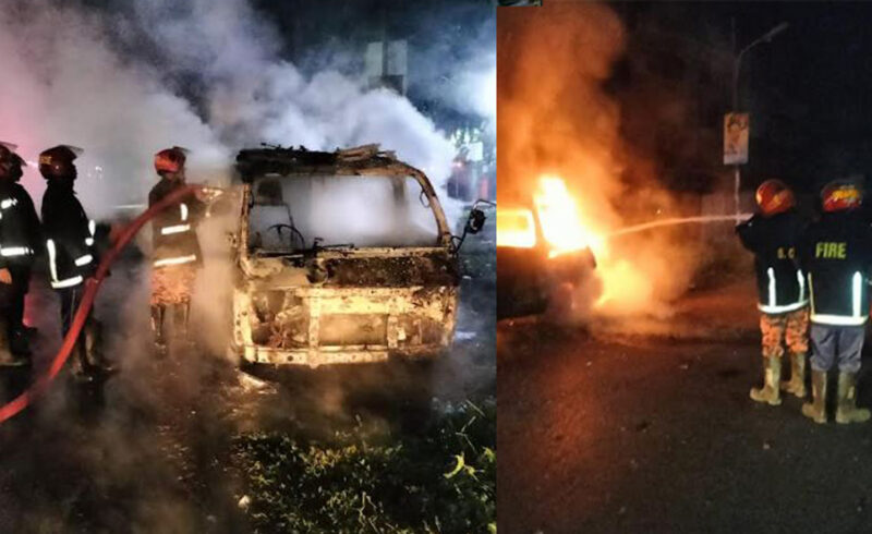 ‘কিশোরগঞ্জে সিভিল সার্জনের কার্যালয়ের সামনে অ্যাম্বুলেন্সে আগুন’